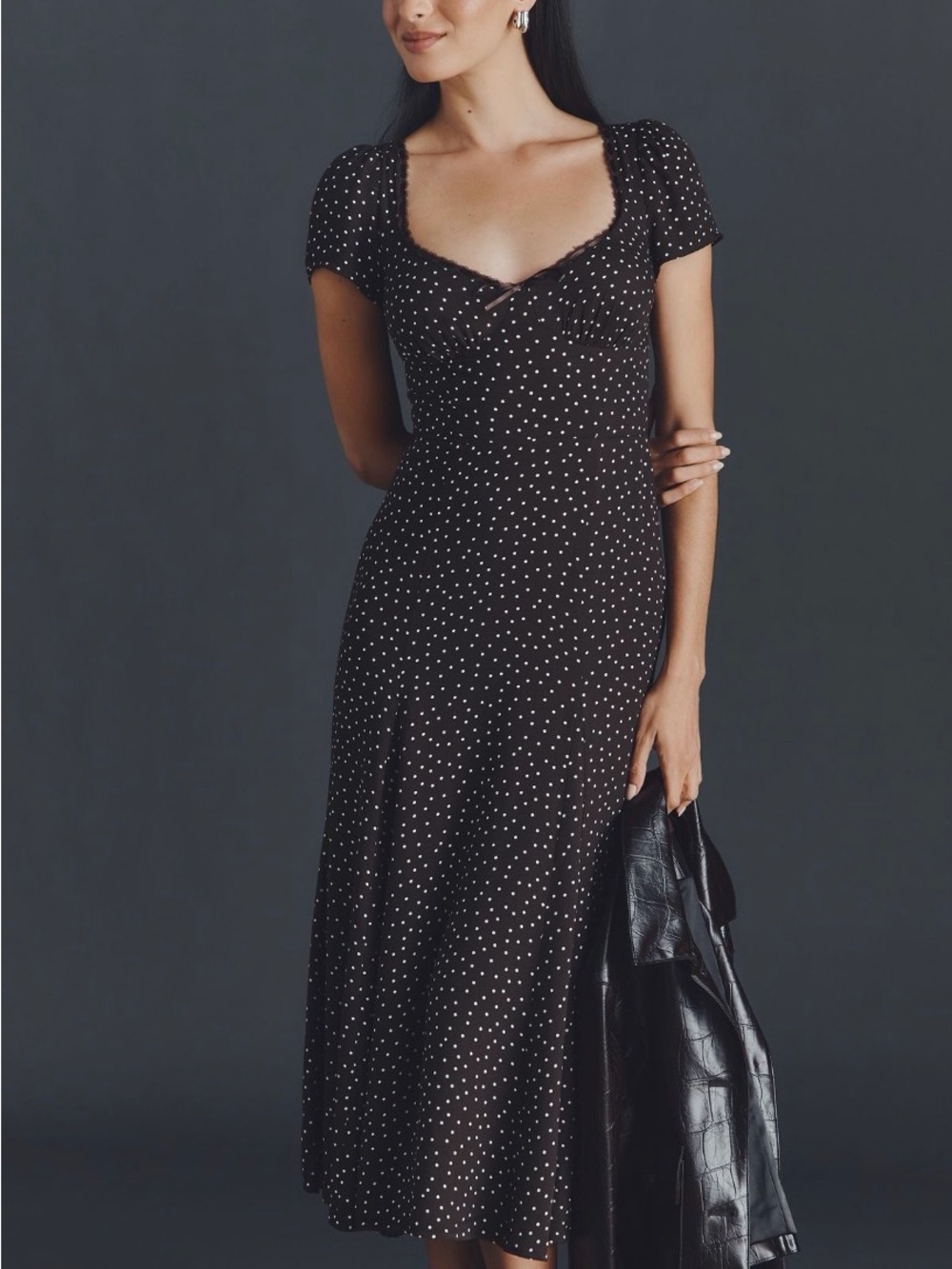 Reformation Afton Short Sleeve A-Line Midi  Dress in Colette Dot NWT Sz 10